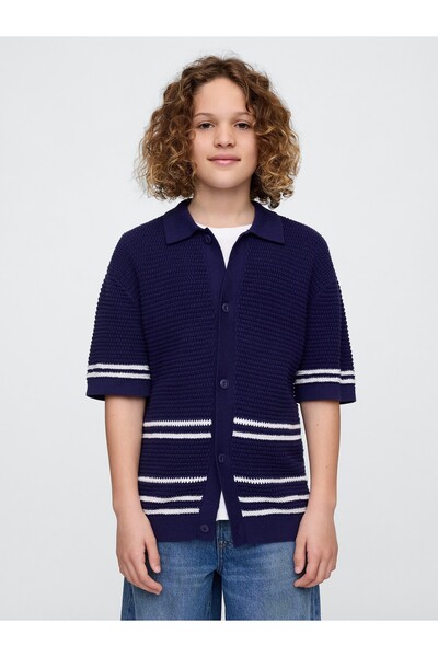 GAP Erkek Çocuk Lacivert Kroşe Örgü Relaxed Gömlek