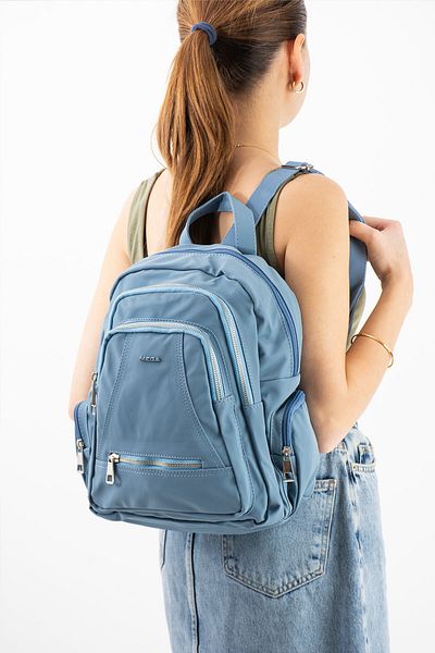 Getcho Rucsac albastru cu mai multe compartimente pentru femei Casia – cu fermoar cu volum mare, potrivit pentru utilizare zilnică și școlară