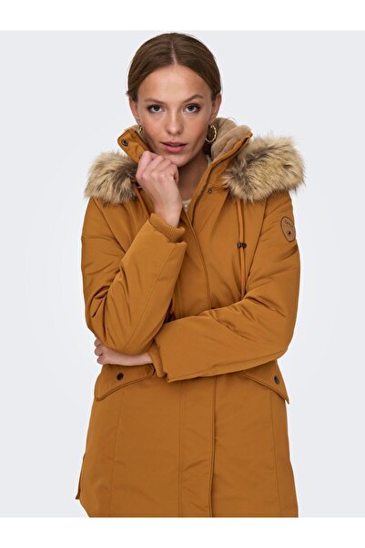 ONLY Kapüşonlu Taba Kadın İçi Yünlü Parka 15300627