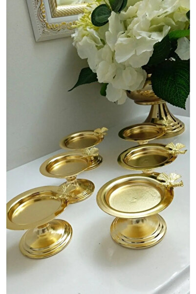 Yaren Style 6-Piece Gold Colored Butterfly Patterned Macaron and Turkish Delight Set - Coffee Side Presentation