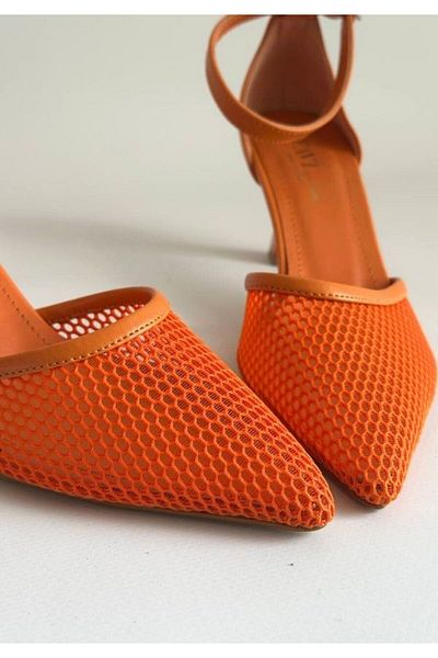 Favi Ayakkabı Orange Mesh Detailed Heeled Shoes