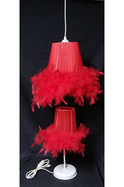 TEKAY AYDINLATMA Red Feather Chandelier Lampshade Set Girl's Room Chandelier Lampshade