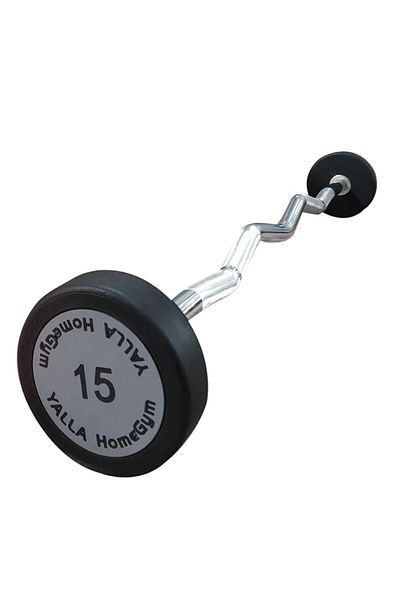 YALLA HomeGym 15KG Curl EZ Fixed Weighted Commercial Olympic Barbell, Chrome-Plated Steel Structure