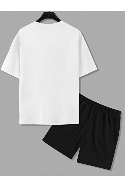SELENA BUTİK Unisex White T-Shirt Black Shorts Top Bottom 2 Piece Set