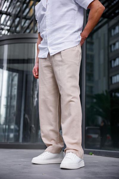 Pobudo Linen Baggy Beige Color Men's Trousers