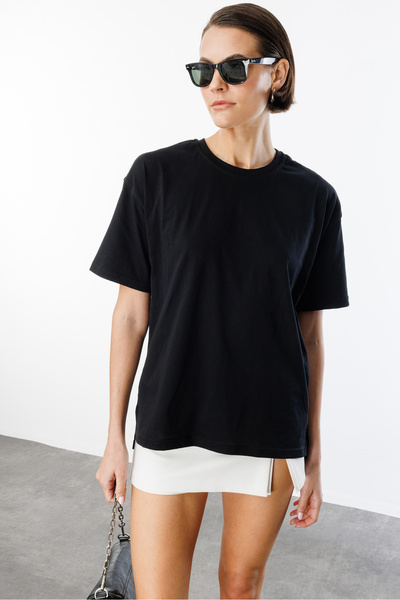 GENIUS STORE 100% органічна бавовняна футболка з розслабленим кроєм та розрізом (стиль «напівдідусь»)