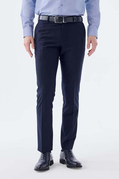 Jakamen Navy Blue Regular Fit Men's Fabric Trousers