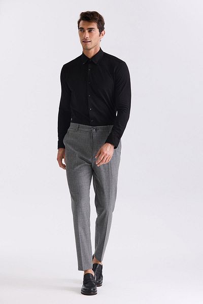 Jakamen Anthracite Comfort Fit Παντελόνι από μάλλινο ύφασμα με ελαστική μέση