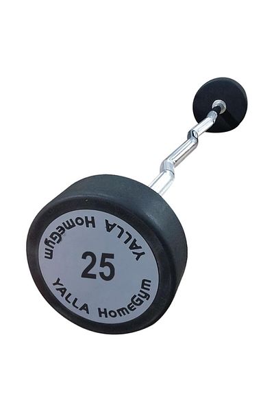 YALLA HomeGym 25KG Curl EZ Fixed Weighted Commercial Olympic Barbell, Chrome-Plated Steel Structure