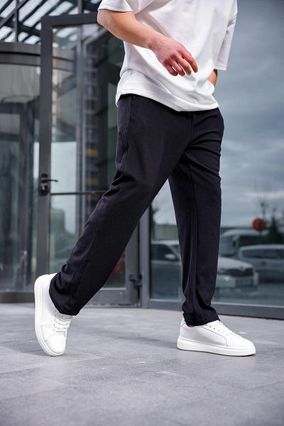 Pobudo Men's Black Color Twist Pattern Knitted Fabric Baggy Trousers