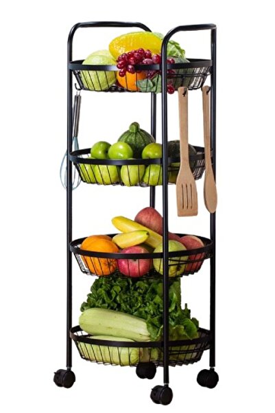 ALMUFARREJ عربة تخزين بأربع طبقات باللون الأسود