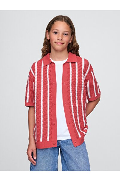 GAP Erkek Çocuk Kırmızı Kroşe Örgü Relaxed Gömlek