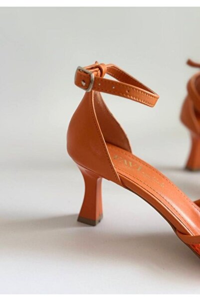 Favi Ayakkabı Orange Mesh Detailed Heeled Shoes