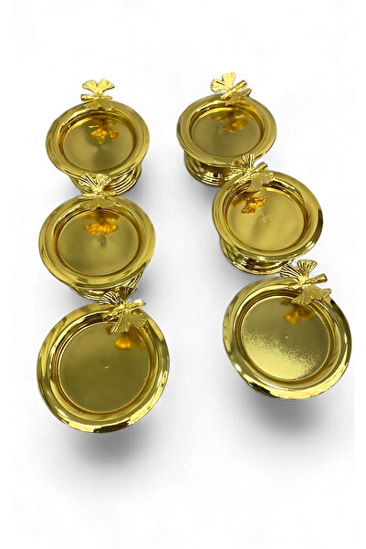 Yaren Style 6-Piece Gold Colored Butterfly Patterned Macaron and Turkish Delight Set - Coffee Side Presentation