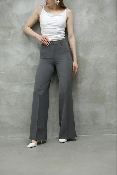 Sea Queen Women's Gray High Waist Palazzo Fabric Trousers