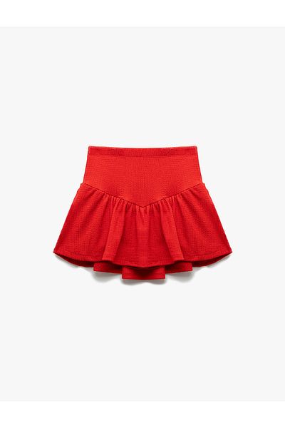 Koton New Season Elastic Waist Textured Flounce Short Skirt
