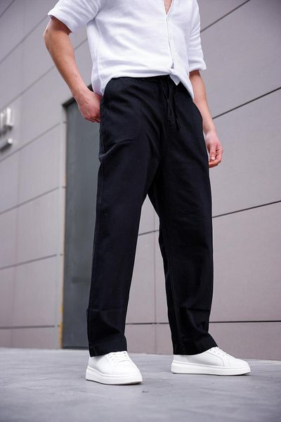 Pobudo Linen Baggy Black Color Men's Trousers