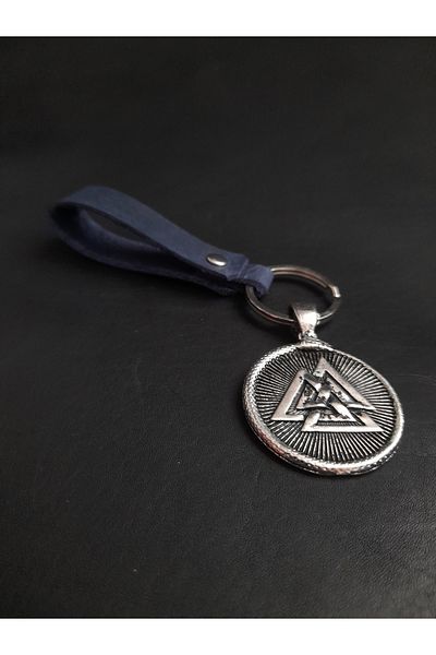 BSN Store Leather Keychain Double Sided Vegvisir Valknut Scandinavian Figured Genuine Leather Keychain