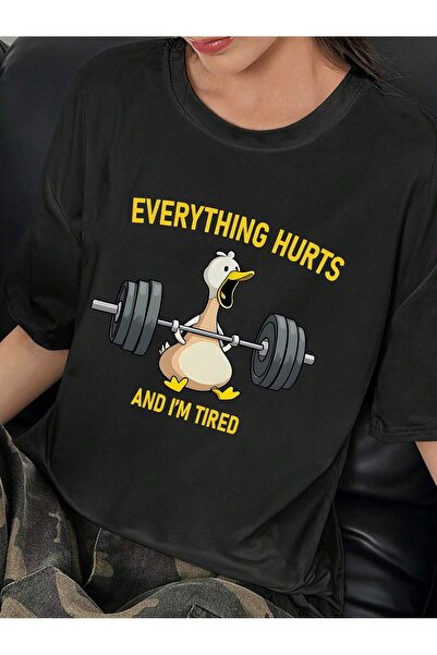 EVIus Tricou oversize Everything Hurts GYM Sportsman Duck cu decolteu rotund
