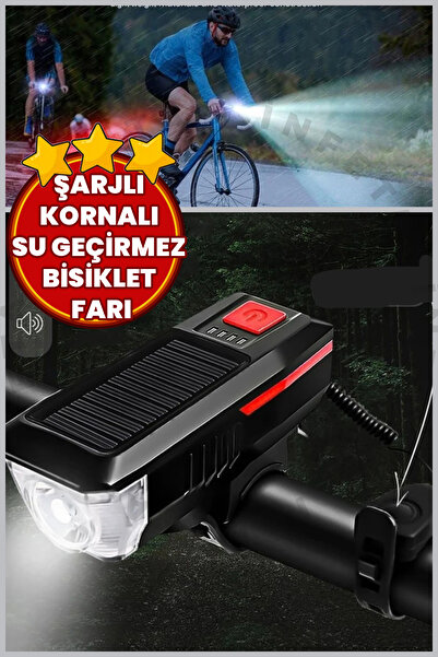 İnfeta Su Geçirmez USB Şarj 3 Mod Ledli Bisiklet Feneri Kornalı Ve Su Geçirme...