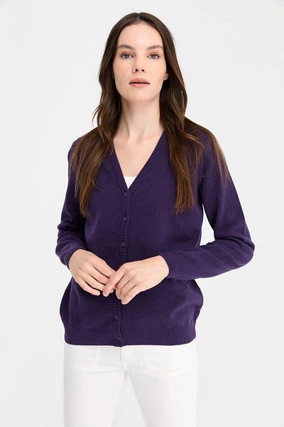 Desen V-Neck Standard Fit Purple Women's Wool Cardigan Dsn24K21021