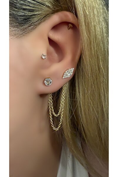 Luna Argento İthal Yüksek Kaliteli Üretim 2'li Model Hexogen Küpe 925 Ayar Gümüş