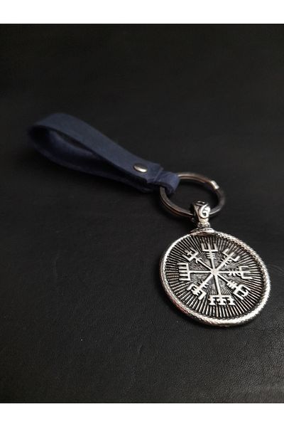BSN Store Leather Keychain Double Sided Vegvisir Valknut Scandinavian Figured Genuine Leather Keychain