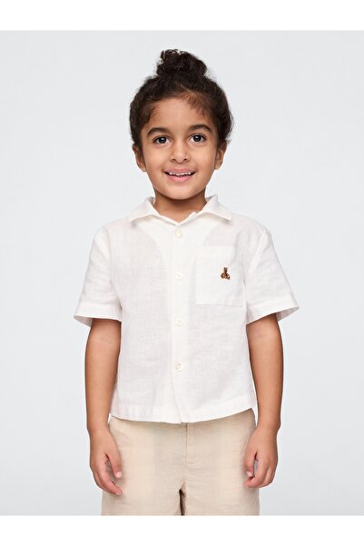 GAP Erkek Bebek Beyaz Brannan Bear Keten Karışımlı Gömlek