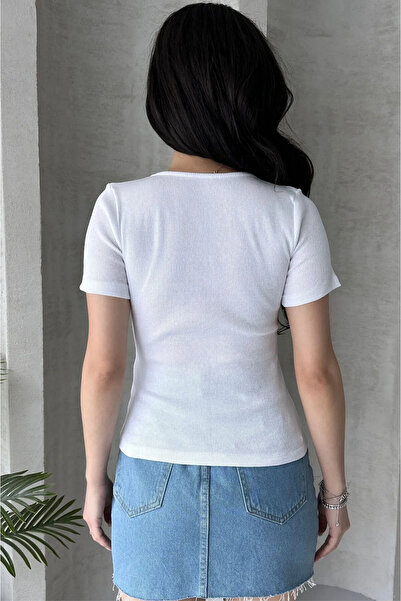 Modark Жіноча біло-рожева блузка з бантиком і шнурівкою