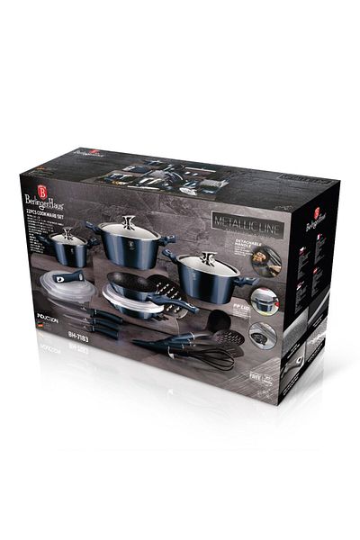 Berlinger Haus Set de ghivece marmorate, 22 piese, linie metalică, acvamarin, Bh 7183