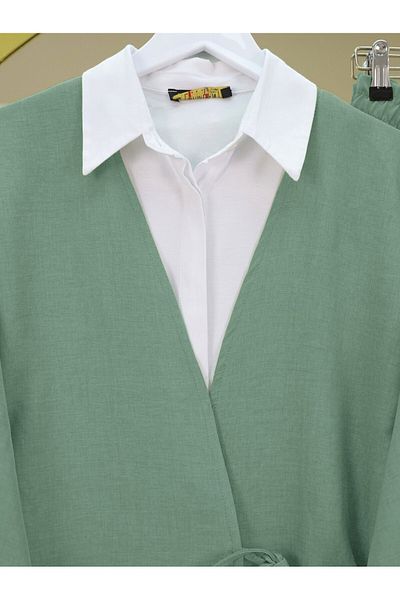 Modamorfo Set kimono cu cravată în față și pantaloni - mentă