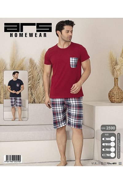 Ars Men's Pajama Sets Plaid Cotton with Shorts Men's Plaid Pajama Sets
