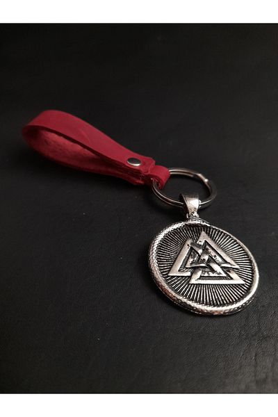 BSN Store Leather Keychain Double Sided Vegvisir Valknut Scandinavian Figured Genuine Leather Keychain