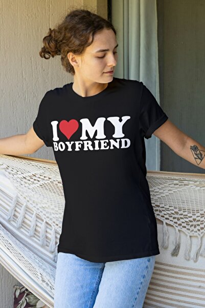 Texclusive I Love My Boyfriend Couple T-Shirt Special Gift for Lovers Tshirt