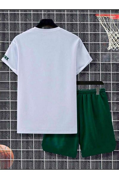 SELENA BUTİK Unisex Fantasy White T-Shirt Green Shorts Top Bottom 2 Piece Set
