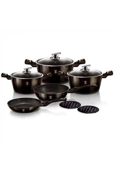 Berlinger Haus Marbled Pot Set 13 Pieces Shiny Black Bh 6615