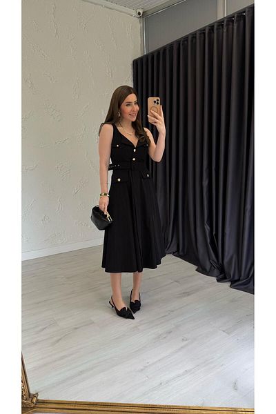 elif teke Dark Gray Belted Dress