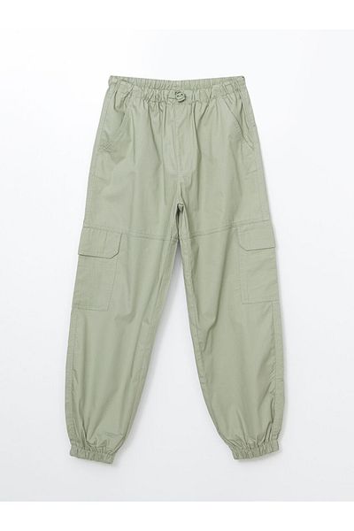 LC Waikiki Khaki Elastic Waist Girls Cargo Jogger Pants