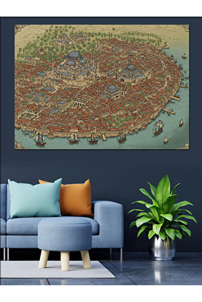 ekart Eski Harita Kent Detayları Dekoratif Kanvas - Mdf Ahşap Tablo