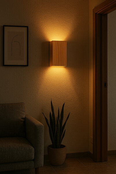 GLOWELL Çift Yönlü Pilli El Yapımı Lambader, Ledli Kutulu Açma Kapama Düğmeli Çam Ağacı (Verniksiz)