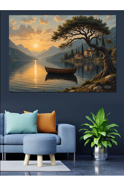 ekart Sakin Göl Kıyısı Manzarası Dekoratif Kanvas - Mdf Ahşap Tablo