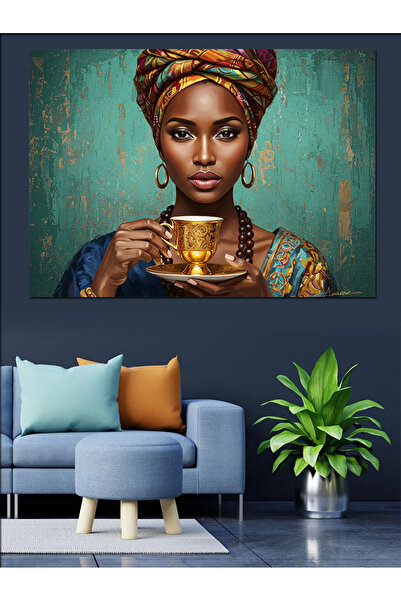 ekart Kupa Tutan Afrikalı Kadın Dekoratif Kanvas - Mdf Ahşap Tablo