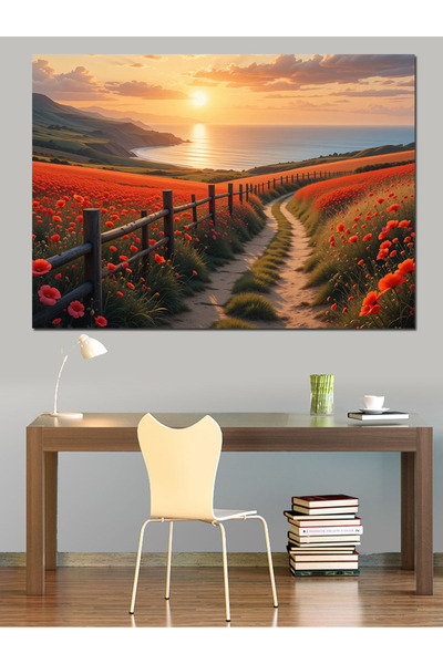ekart Gün Batımında Kırmızı Yol Dekoratif Kanvas - Mdf Ahşap Tablo