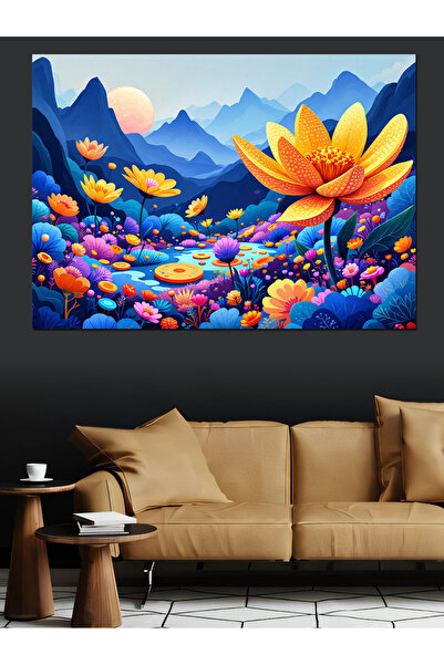 KanvasSepeti Colorful Lotus Flowers in the Mountains Oil Painting Textured Hi...