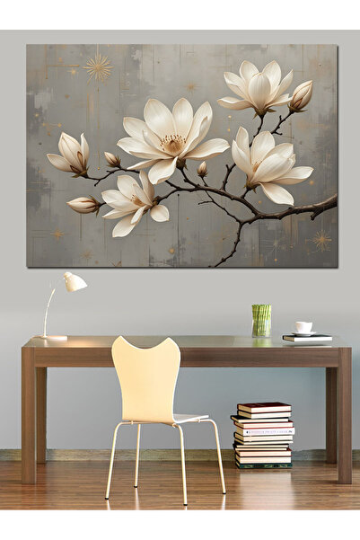 KanvasSepeti Pictură cu flori de magnolie albă, pictură în ulei, texturată, de înaltă calitate, pe pânză, 80 x 60 cm