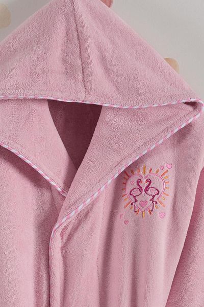 VAROL Bamboo Embroidered Waiter Size Bathrobe - Flamingo
