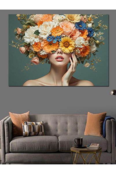 ekart Çiçek Saçlı Kadın Portresi Dekoratif Kanvas - Mdf Ahşap Tablo