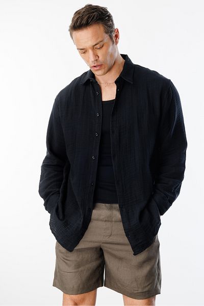 GENIUS STORE Cămașă de muselină pentru bărbați de bază oversize