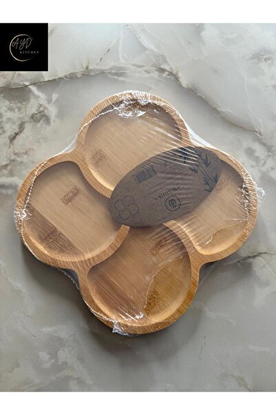 Ayd Kitchen Bamboo Natural Wooden Snack Bowl and Presentation Bowl with 4 Compartments