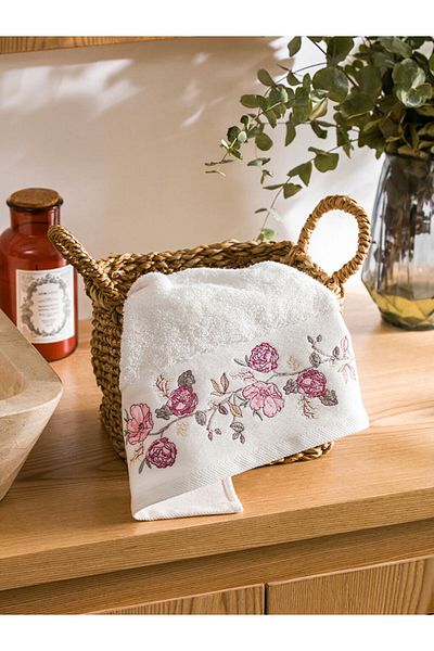 LC Waikiki LCW HOME Πετσέτα προσώπου από βαμβακερό σχέδιο εκρού 50x80 cm T T